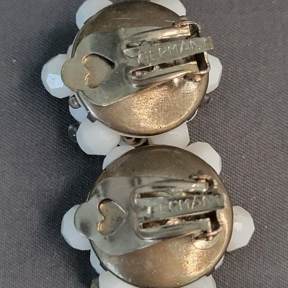 Womens White Beads AB Aurora Borealis Fashion Necklace Earrings Set Germany Made - Picture 8 of 11